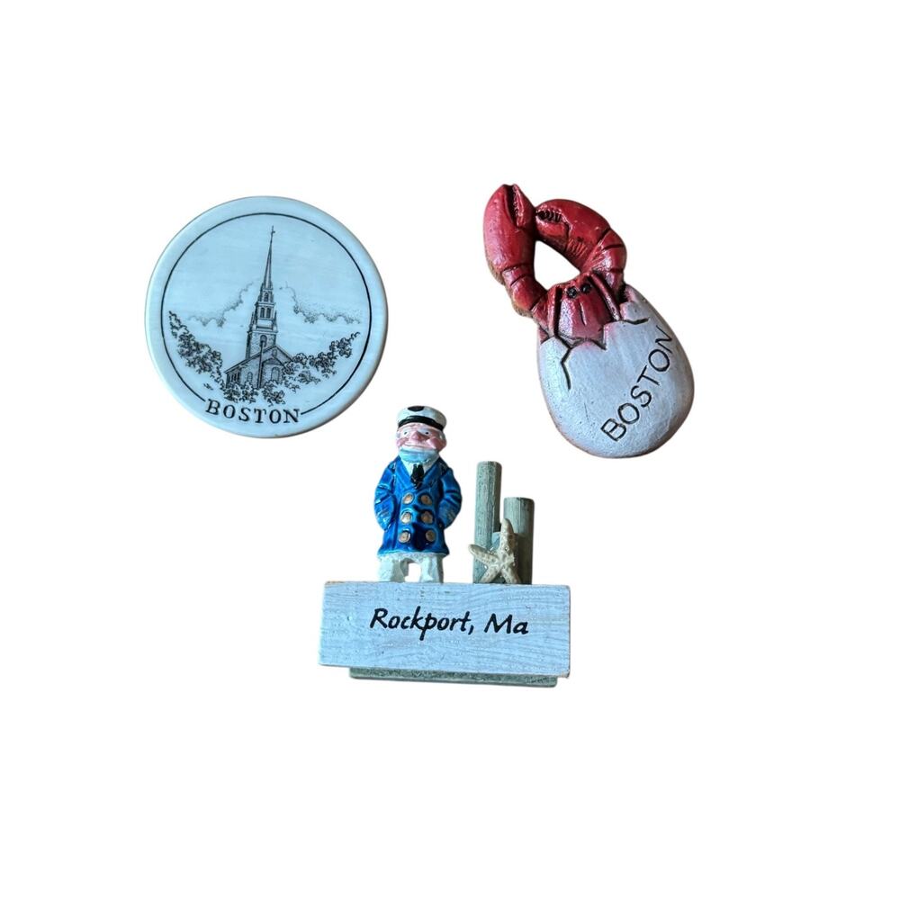 Lot 3 New England Souvenir Magnets Boston & Rockport MA Lobster Sailor Church